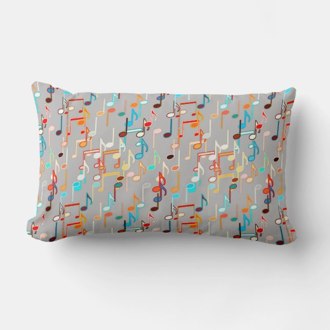 Musical Notes print - Medium Grey, Multi Lumbar Pillow (Front)