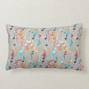 Musical Notes print - Medium Grey, Multi Lumbar Pillow