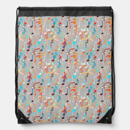 Musical Notes print _ Medium Grey Multi Messenger Drawstring Bag