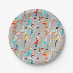 Musical Notes print - Medium Grey, Multi Paper Plates
