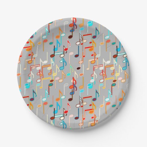 Musical Notes print _ Medium Grey Multi Paper Plates