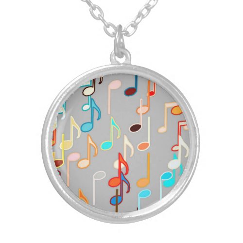 Musical Notes print _ Medium Grey Multi Silver Plated Necklace