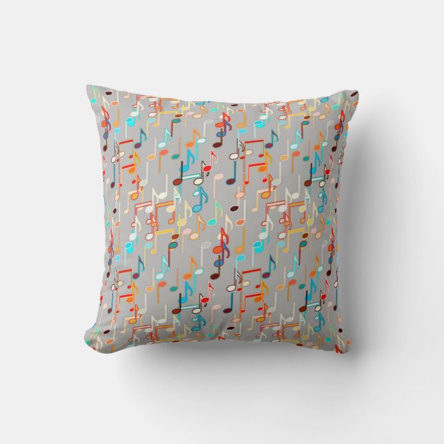 Musical Notes print - Medium Grey, Multi Throw Pillow (Front)
