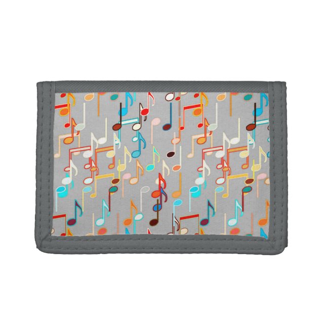 Musical Notes print - Medium Grey, Multi Trifold Wallet (Front)