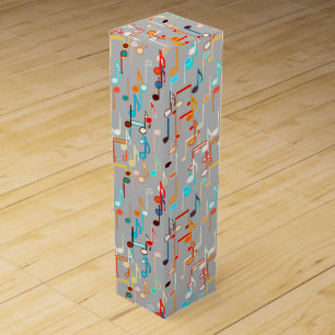 Musical Notes print - Medium Grey, Multi Wine Gift Box