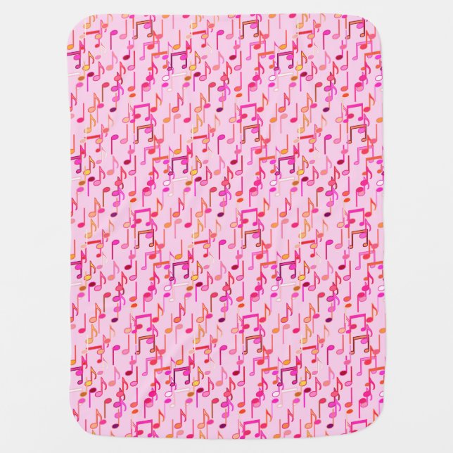 Musical Notes print - pink, multi colors Swaddle Blanket (Front)
