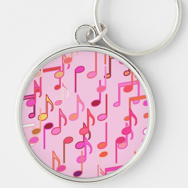 Musical Notes print - pink, multi Keychain (Front)