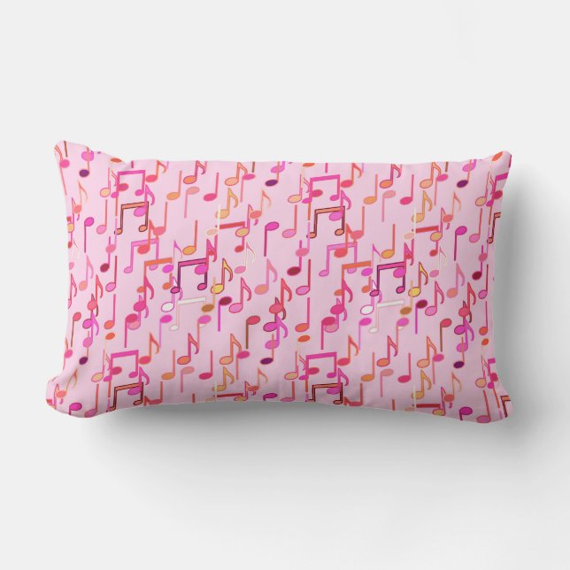 Musical Notes print - pink, multi Lumbar Pillow (Front)