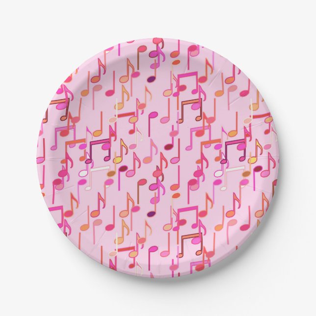 Musical Notes print - pink, multi Paper Plates (Front)