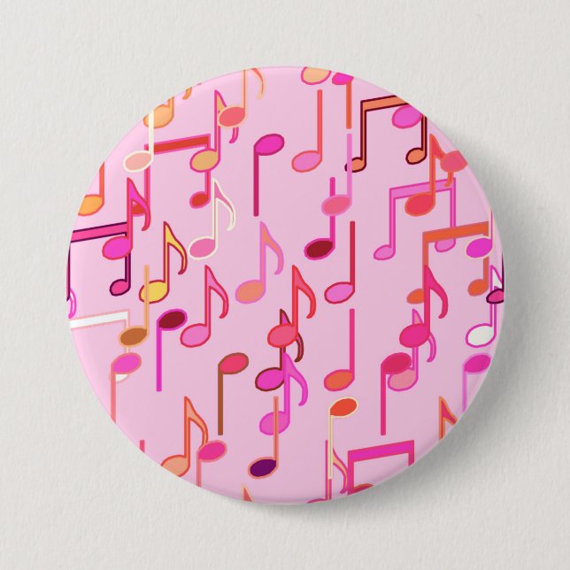 Musical Notes print - pink, multi Pinback Button (Front)