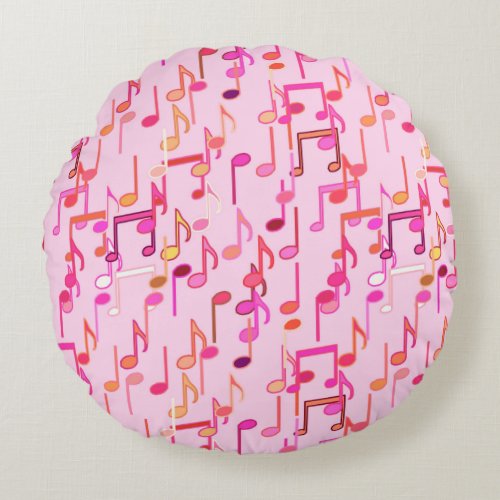 Musical Notes print _ pink multi Round Pillow