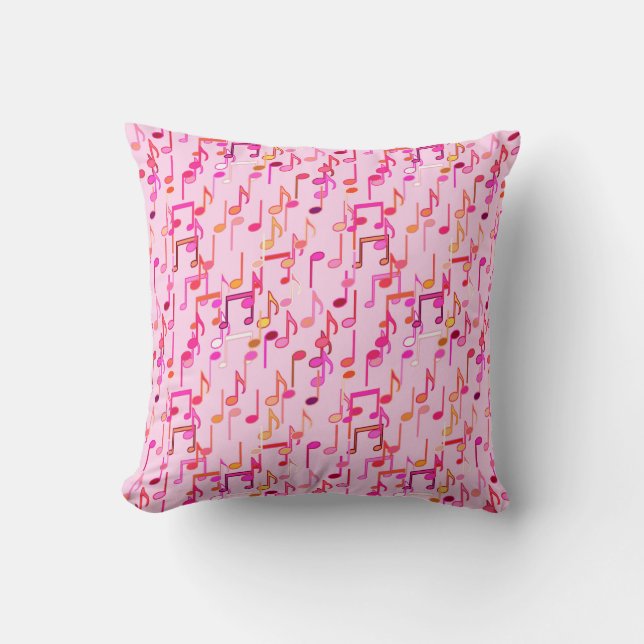 Musical Notes print - pink, multi Throw Pillow (Front)