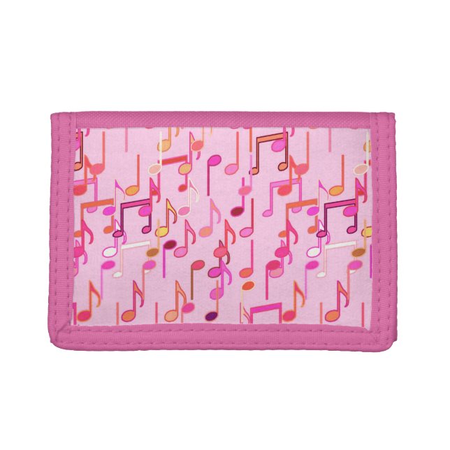 Musical Notes print - pink, multi Trifold Wallet (Front)