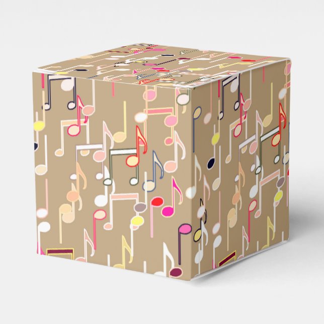 Musical Notes print - taupe tan, multi Favor Boxes (Front Side)