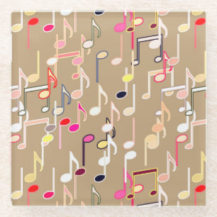 Musical Notes print - taupe tan, multi Glass Coaster
