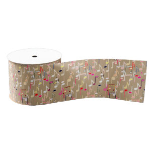 Musical Notes print - taupe tan, multi Grosgrain Ribbon