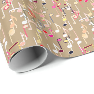 Musical Notes print - taupe tan, multi Wrapping Paper