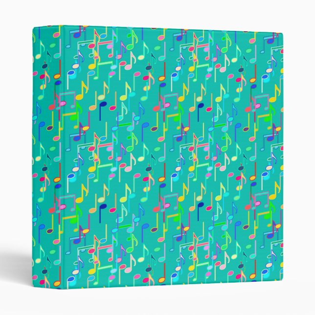 Musical Notes print - turquoise, multi 3 Ring Binder (Front/Spine)