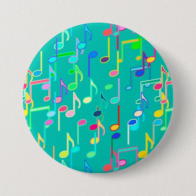Musical Notes print - turquoise, multi Button (Front)