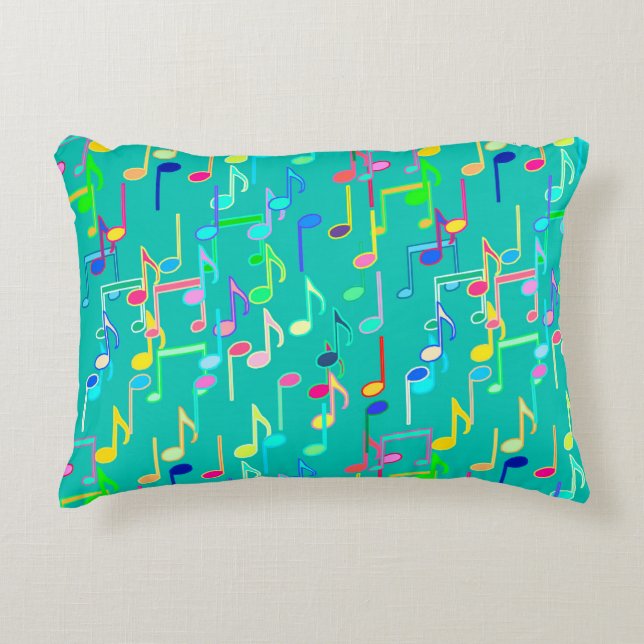 Musical Notes print - turquoise, multi Decorative Pillow (Front)