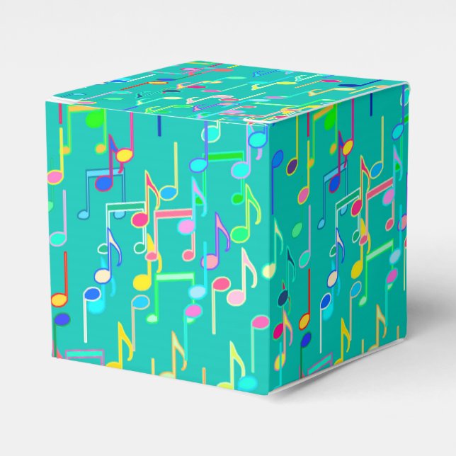 Musical Notes print - turquoise, multi Favor Boxes (Front Side)