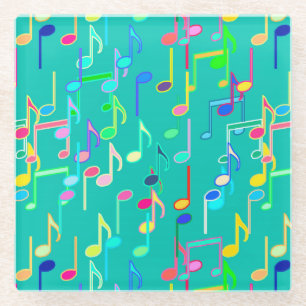 Musical Notes print - turquoise, multi Glass Coaster
