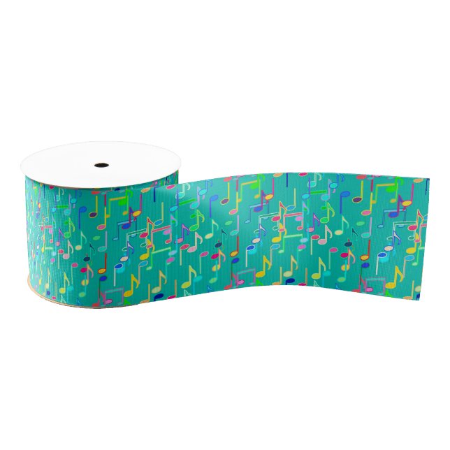 Musical Notes print - turquoise, multi Grosgrain Ribbon (Spool)