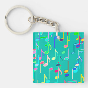 Musical Notes print - turquoise, multi Keychain