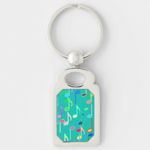 Musical Notes print - turquoise, multi Keychain