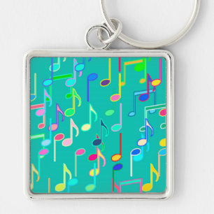 Musical Notes print - turquoise, multi Keychain