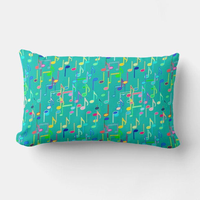 Musical Notes print - turquoise, multi Lumbar Pillow (Front)