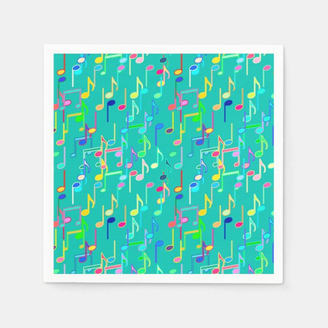Musical Notes print - turquoise, multi Napkins (Front)