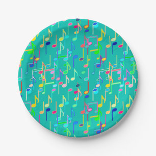 Musical Notes print - turquoise, multi Paper Plates