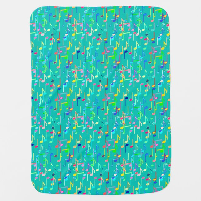 Musical Notes print - turquoise, multi Receiving Blanket (Front)