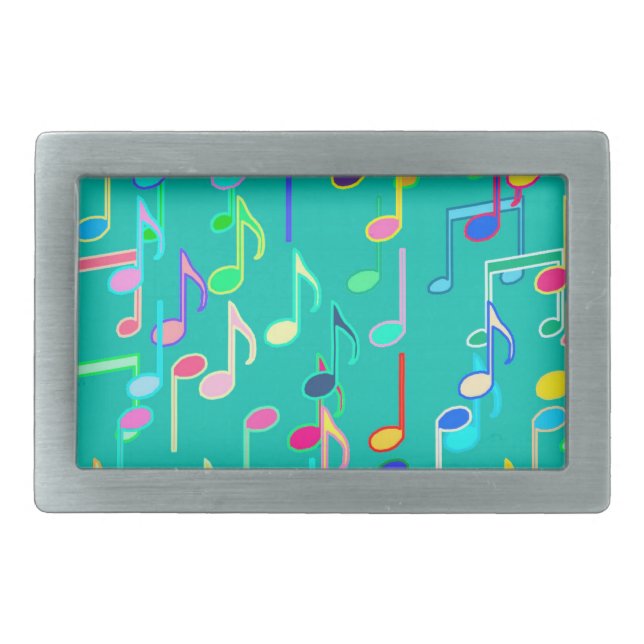 Musical Notes print - turquoise, multi Rectangular Belt Buckle (Front)