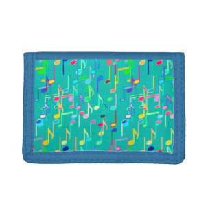 Musical Notes print - turquoise, multi Trifold Wallet