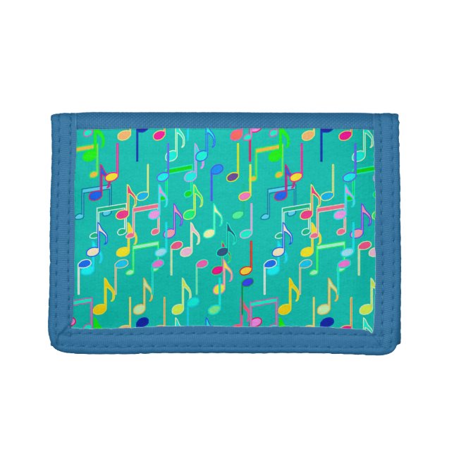 Musical Notes print - turquoise, multi Trifold Wallet (Front)