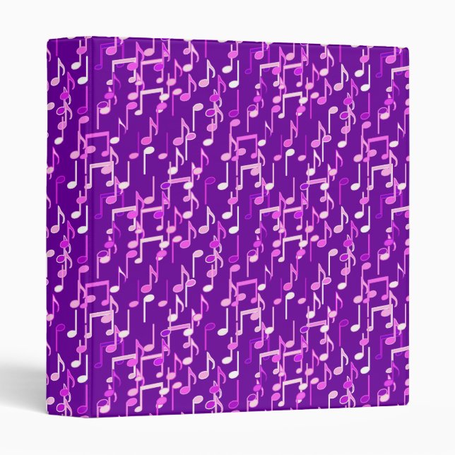 Musical Notes print - violet purple, multi 3 Ring Binder (Front/Spine)