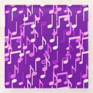 Musical Notes print - violet purple, multi Glass Coaster