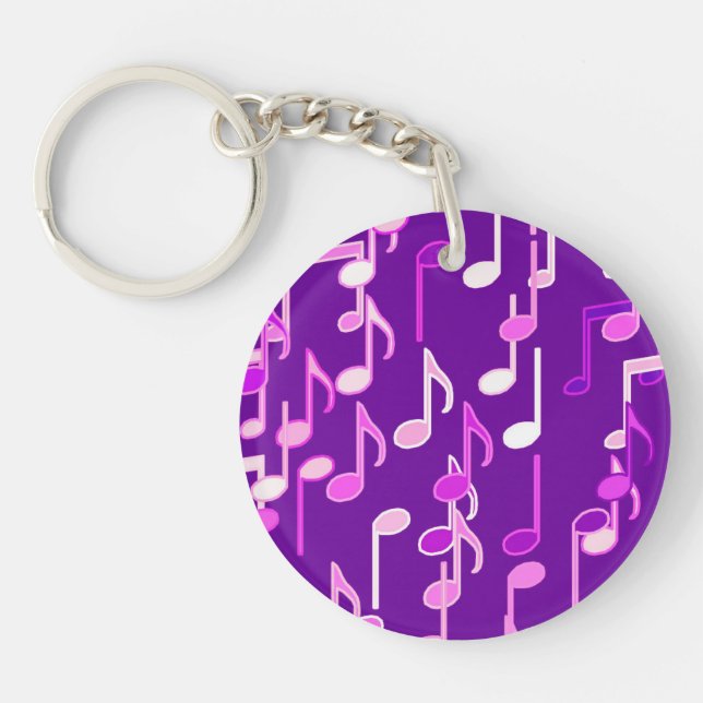 Musical Notes print - violet purple, multi Keychain (Front)