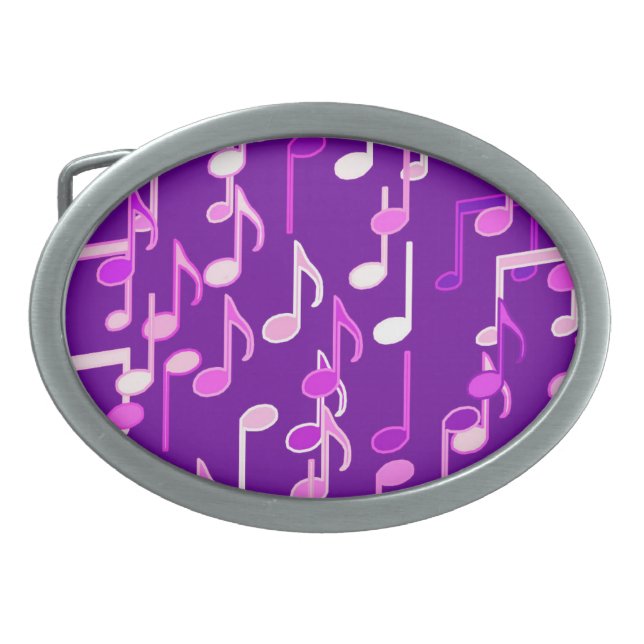 Musical Notes print - violet purple, multi Oval Belt Buckle (Front)