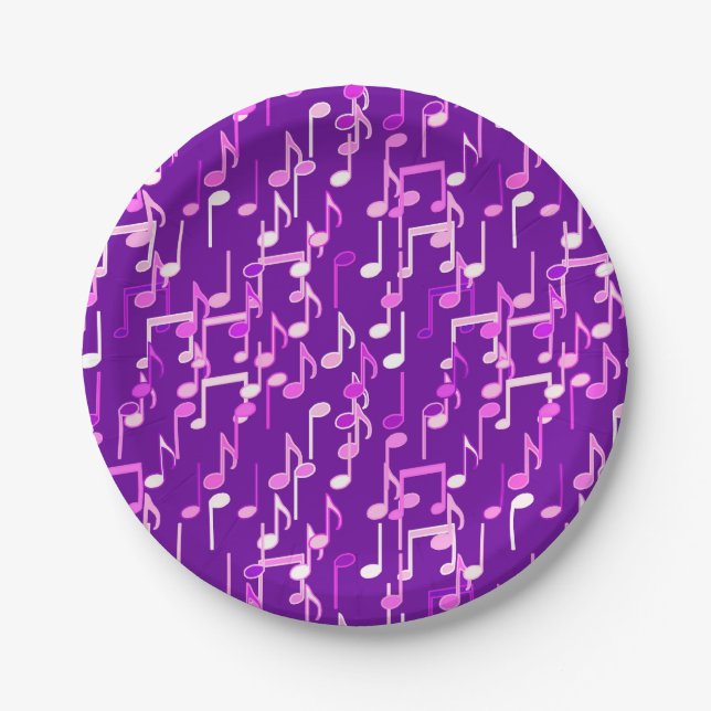 Musical Notes print - violet purple, multi Paper Plates (Front)