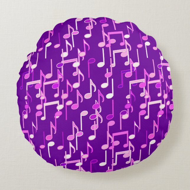 Musical Notes print - violet purple, multi Round Pillow (Front)