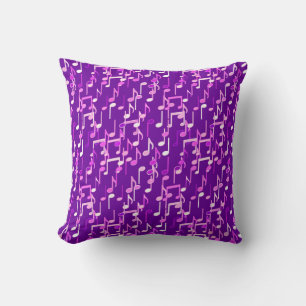 Musical Notes print - violet purple, multi Throw Pillow