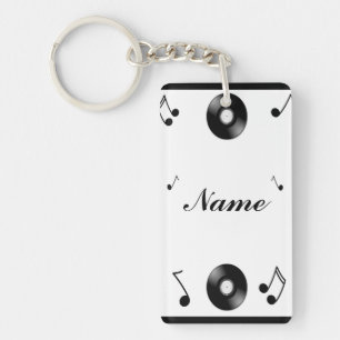 Musical Notes & Records - Personalize Keychain