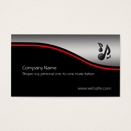 Musical Notes, red swoosh, metallic-look Business Card
