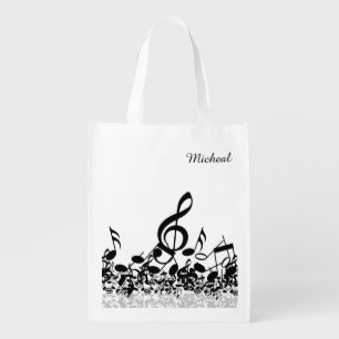Musical Notes Reusable Grocery Bag Custom Name