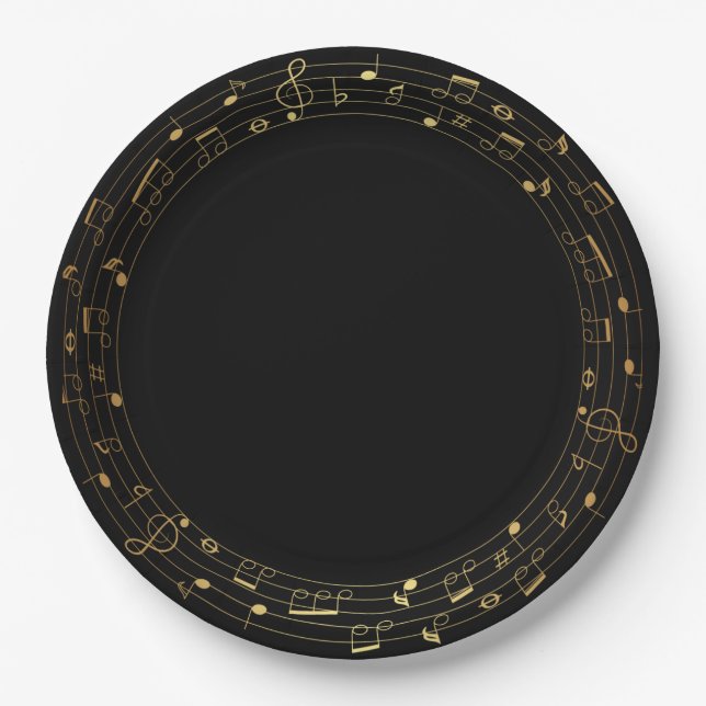Musical Notes Round Border Framed Paper Plate (Front)