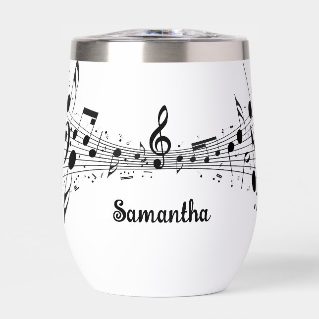 Musical Notes Score Design Thermal Wine Tumbler (Front)