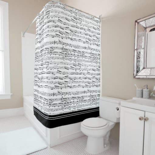 Musical notes shower curtain with black trim Zazzle